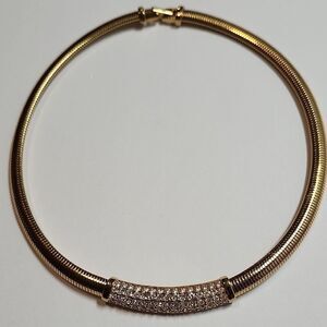 Vintage Swarovski Swan Signed Gold Tone Crystal Infinity Choker Necklace Bling